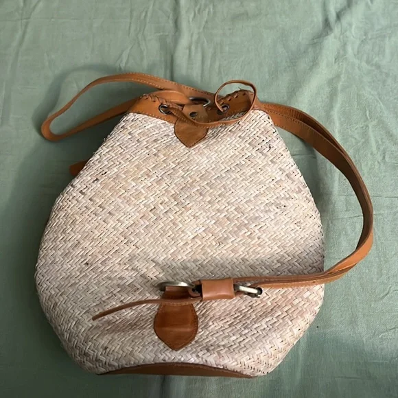 Anthropologie Street Level Boho Backpack Rattan Leather Tassels Circle Bag NWOT - Picture 6 of 10